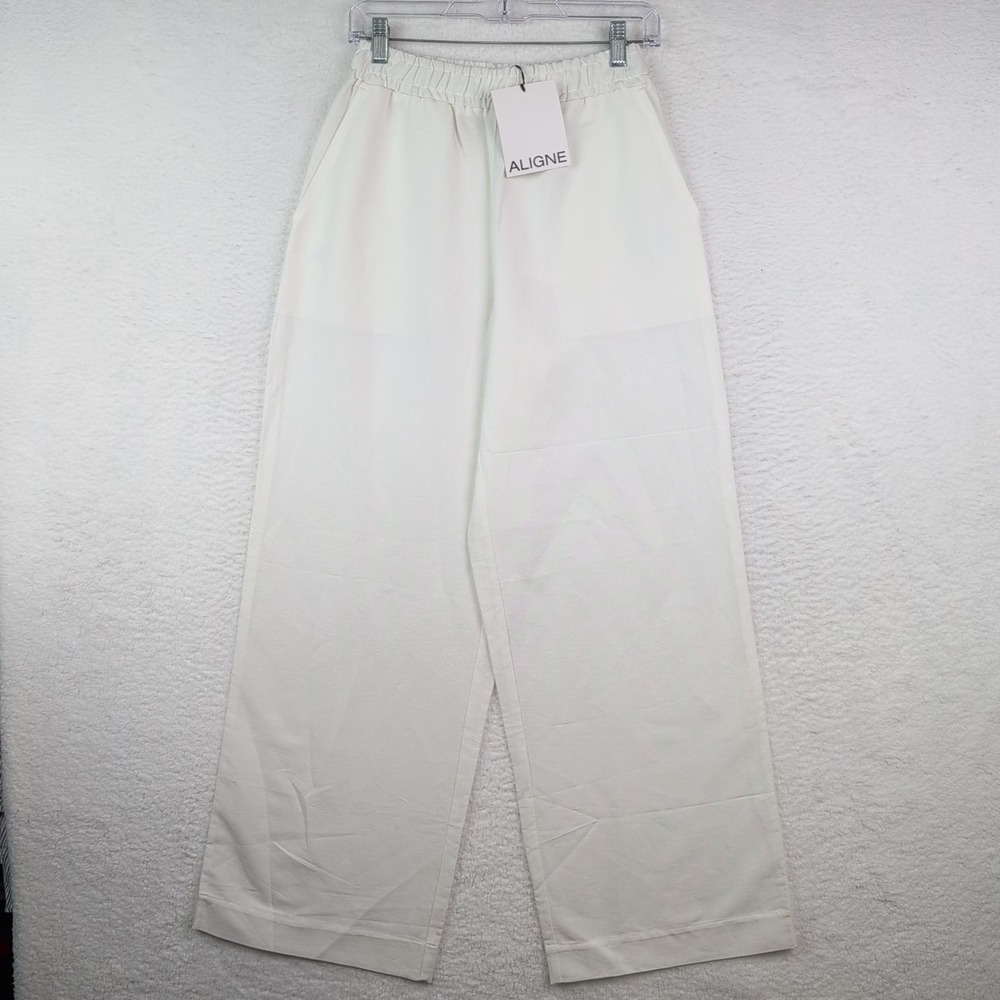 NWT Aligne Alara Linen Mix Trouser Pants‎ Women's Size 4 White